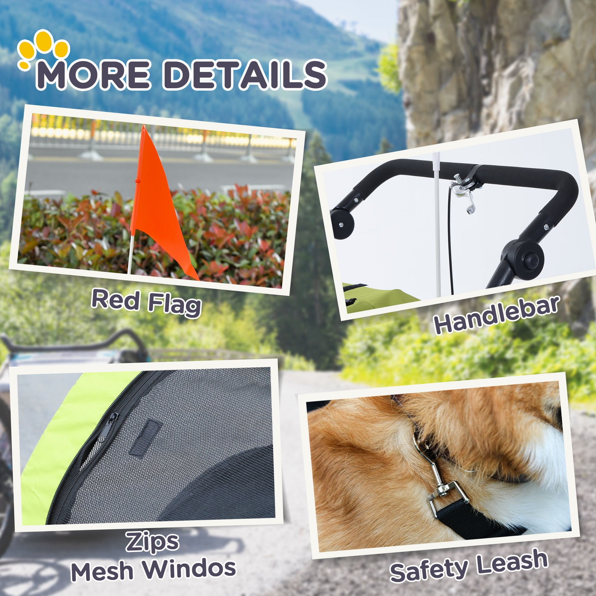 PawHut 2 in 1 hondenaanhanger fietskar jogger vlag regenhoes voor honden 4 kleuren