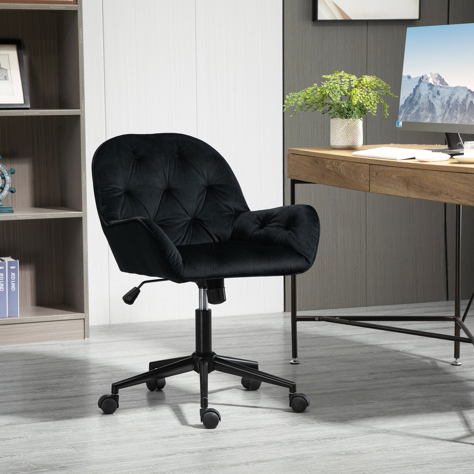 Vinsetto bureaustoel draaistoel bureaustoel in hoogte verstelbare directiestoel stoel bureaustoel fauteuil kantoor fluweelzacht polyester zwart 60 x 61 x 81-91 cm