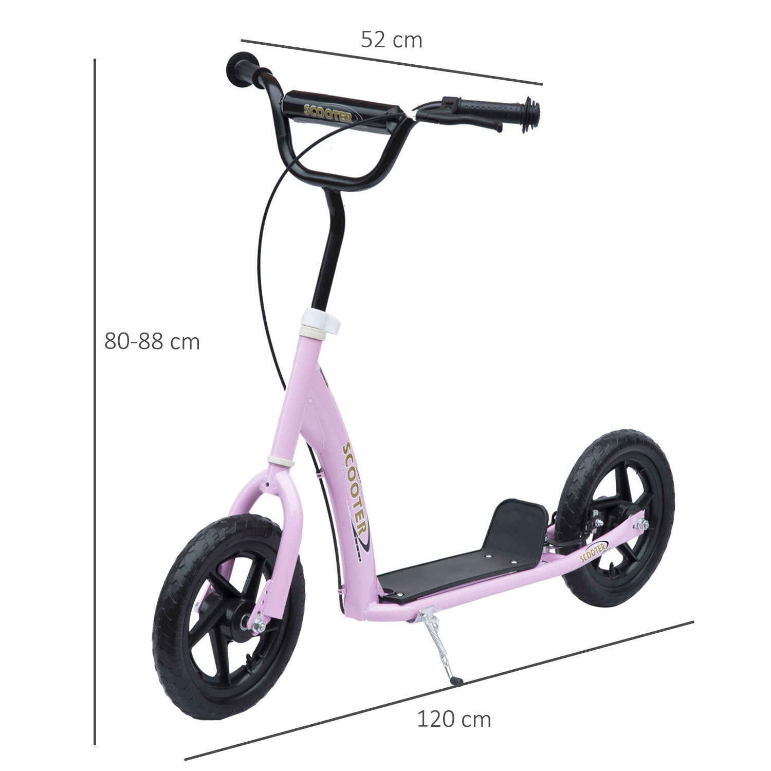 HOMCOM Step, Scooter voor Kinderen, met Handrem, Standaard, 12 Inch Wielen, vanaf 5 Jaar, Staal, Roze 120 x 52 x 88 cm