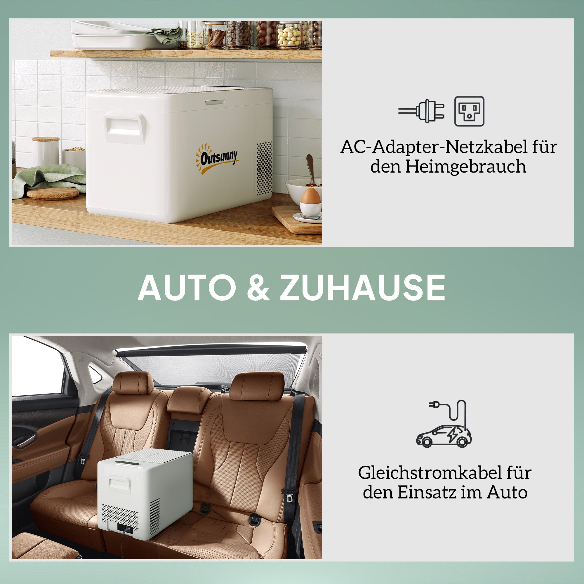 Outsunny 22 Liter Campingkoelkast, Autokoelkast, Koelbox met LED-Licht, AC- en DC-Adapter, Stille Werking, Crèmewit