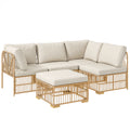 Outsunny 5-delige Tuinmeubelset, 2 Hoekstoelen, 2 Middelstoelen, Voetenbank, Zitkussens, Rugkussens, Lichtbruin+Cremewit