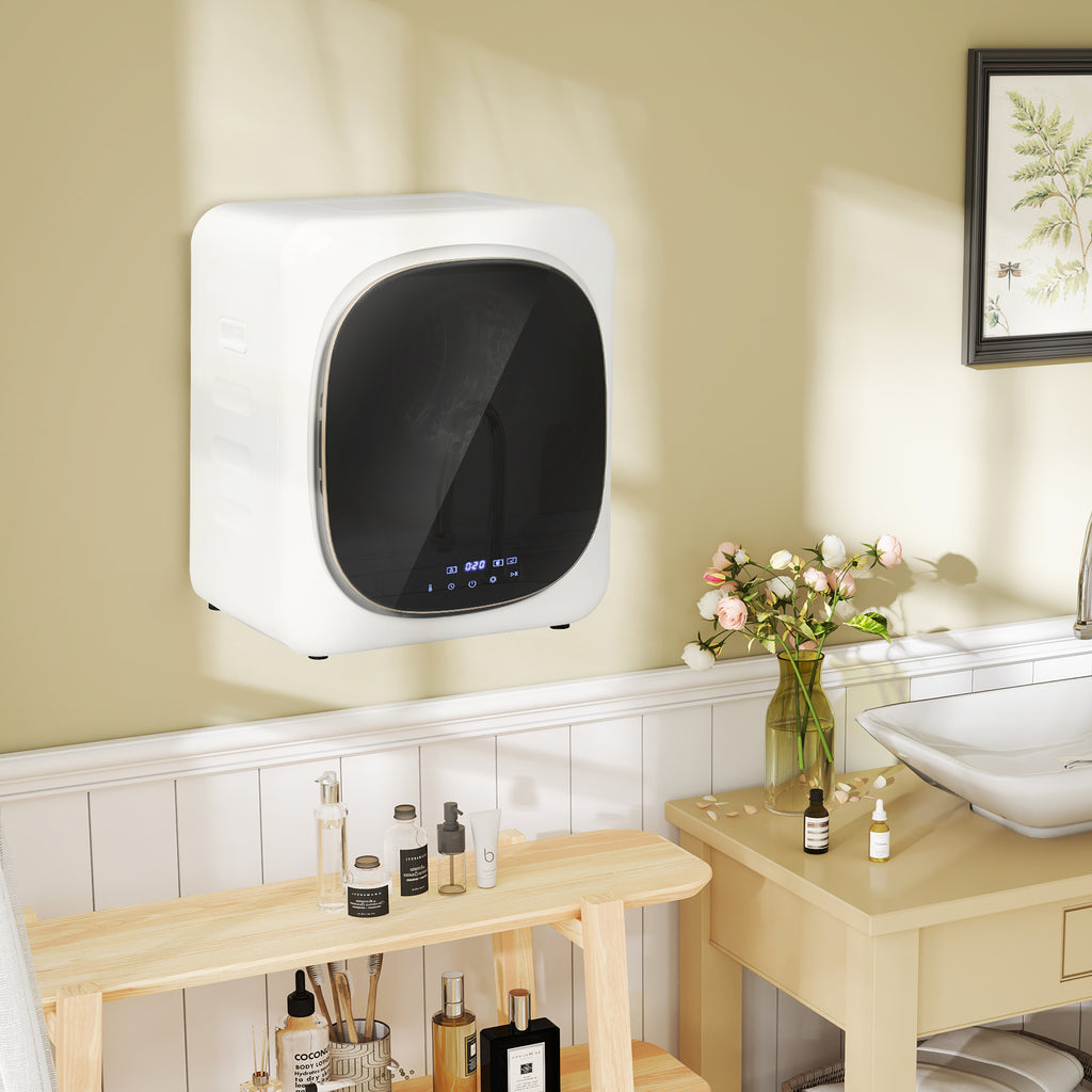 HOMCOM Wasdroger met UV-Desinfectie, Compact Ontwerp, 4 kg Capaciteit, Roestvrijstaal, Wit