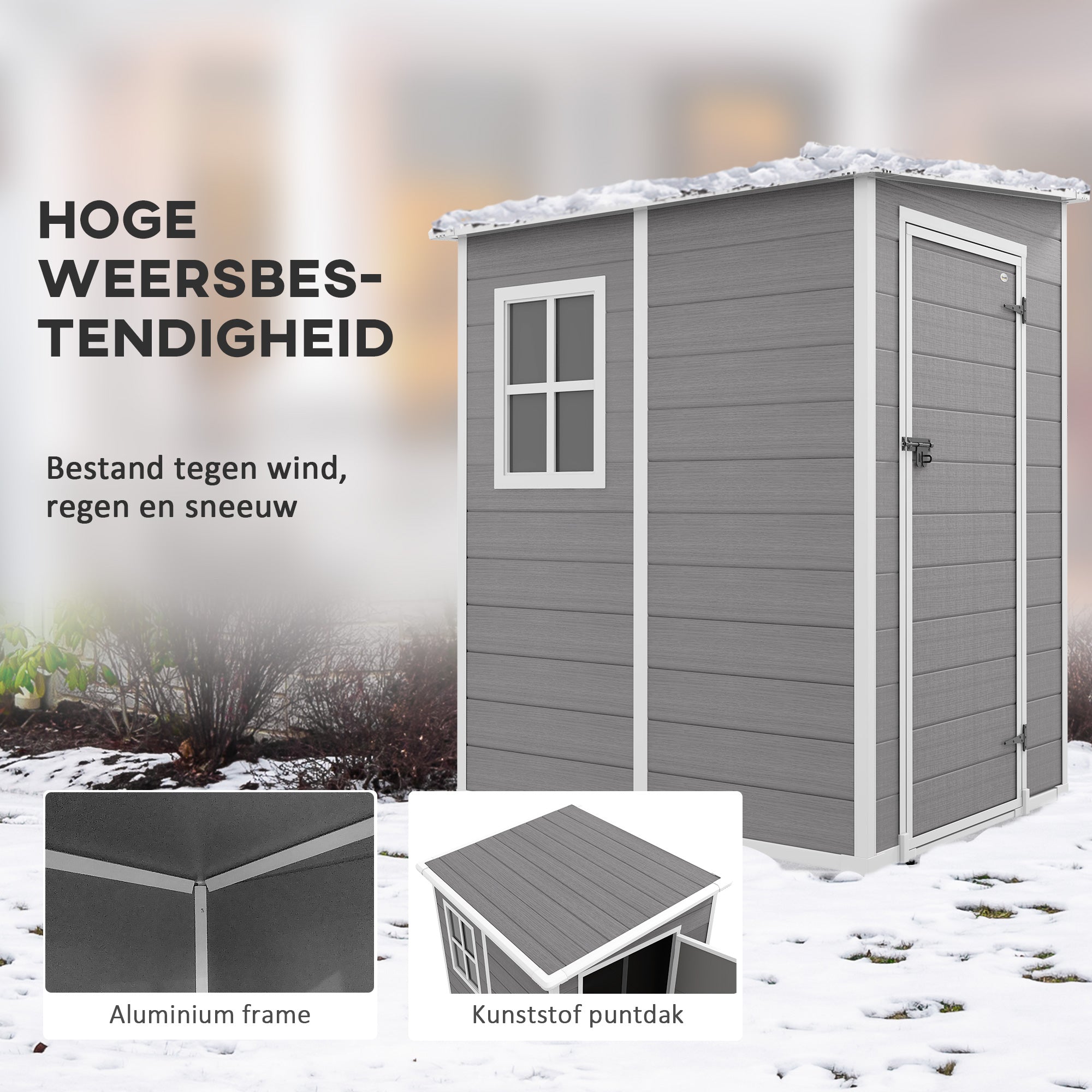 Outsunny Tuinschuur met Slot, Venster voor Daglicht & Ventilatie, Aluminium, 122 x 149 x 192/177 cm Grijs
