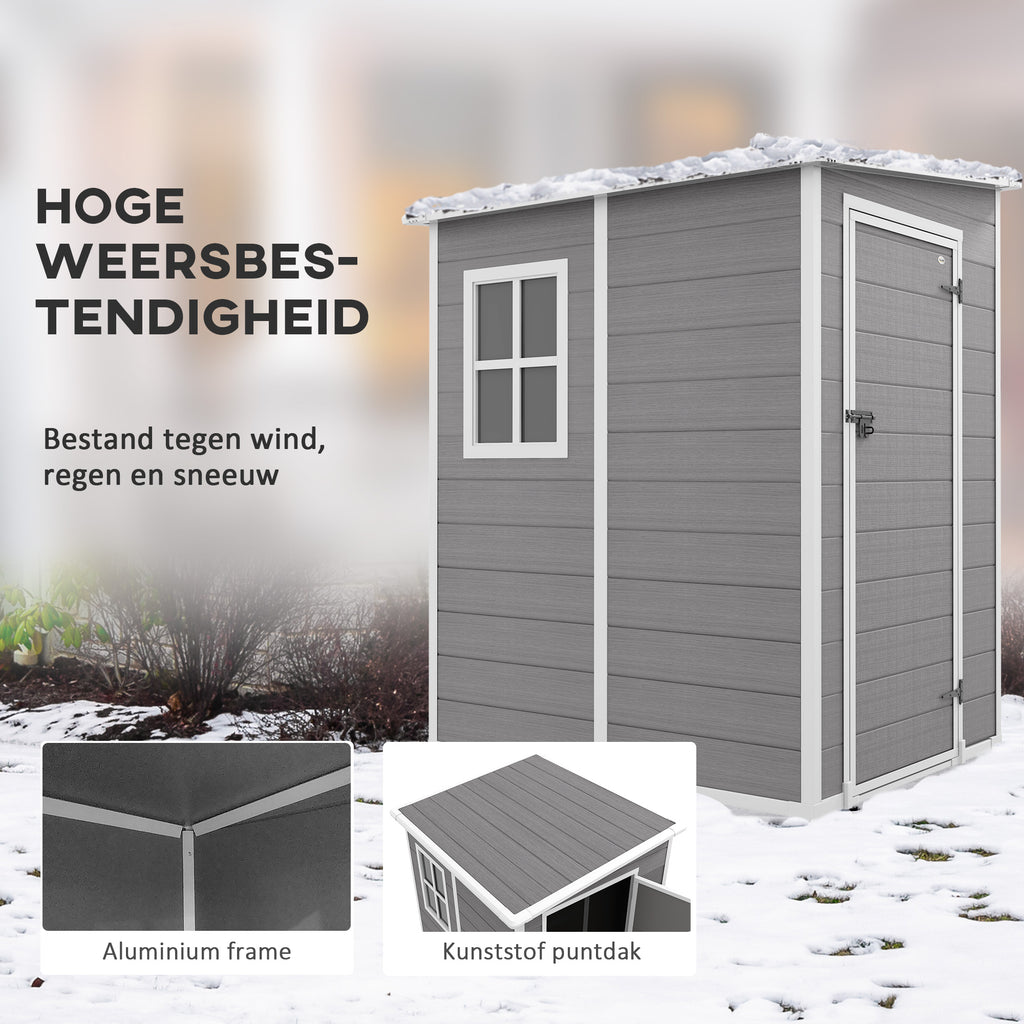 Outsunny Tuinschuur met Slot, Venster voor Daglicht & Ventilatie, Aluminium, 122 x 149 x 192/177 cm Grijs