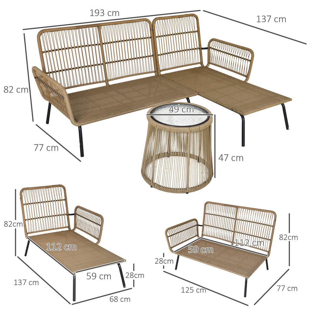 Outsunny Buitenbank L-vormige Rattan Bank Zwembad Tuin Koffie En Crème