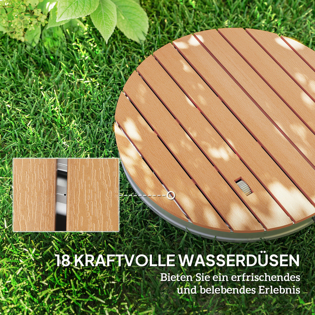 Outsunny Draagbare Buitendouche Set met Aanpasbare Fontein, Aluminium Basis, UV- en Vorstbestendig, Natuurhoutlook