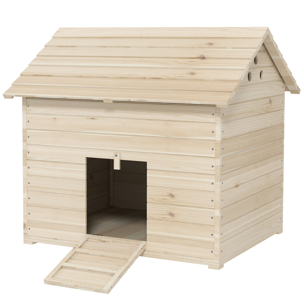 PawHut Eendenhuis met Opklapbaar Schuindak, Pluimveehuis met Verhoogde Bodem en Helling, Dennenhout, 100 x 82,5 x 91 cm