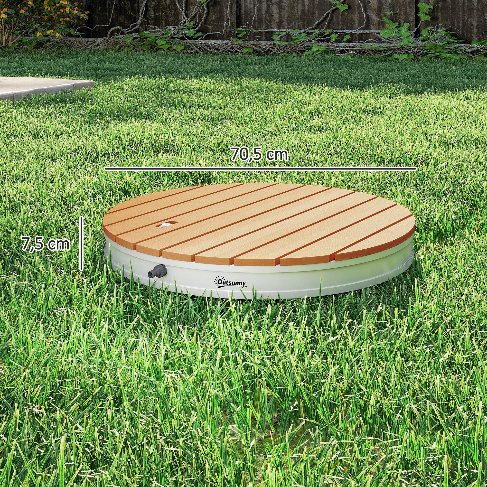 Outsunny Draagbare Buitendouche Set met Aanpasbare Fontein, Aluminium Basis, UV- en Vorstbestendig, Natuurhoutlook