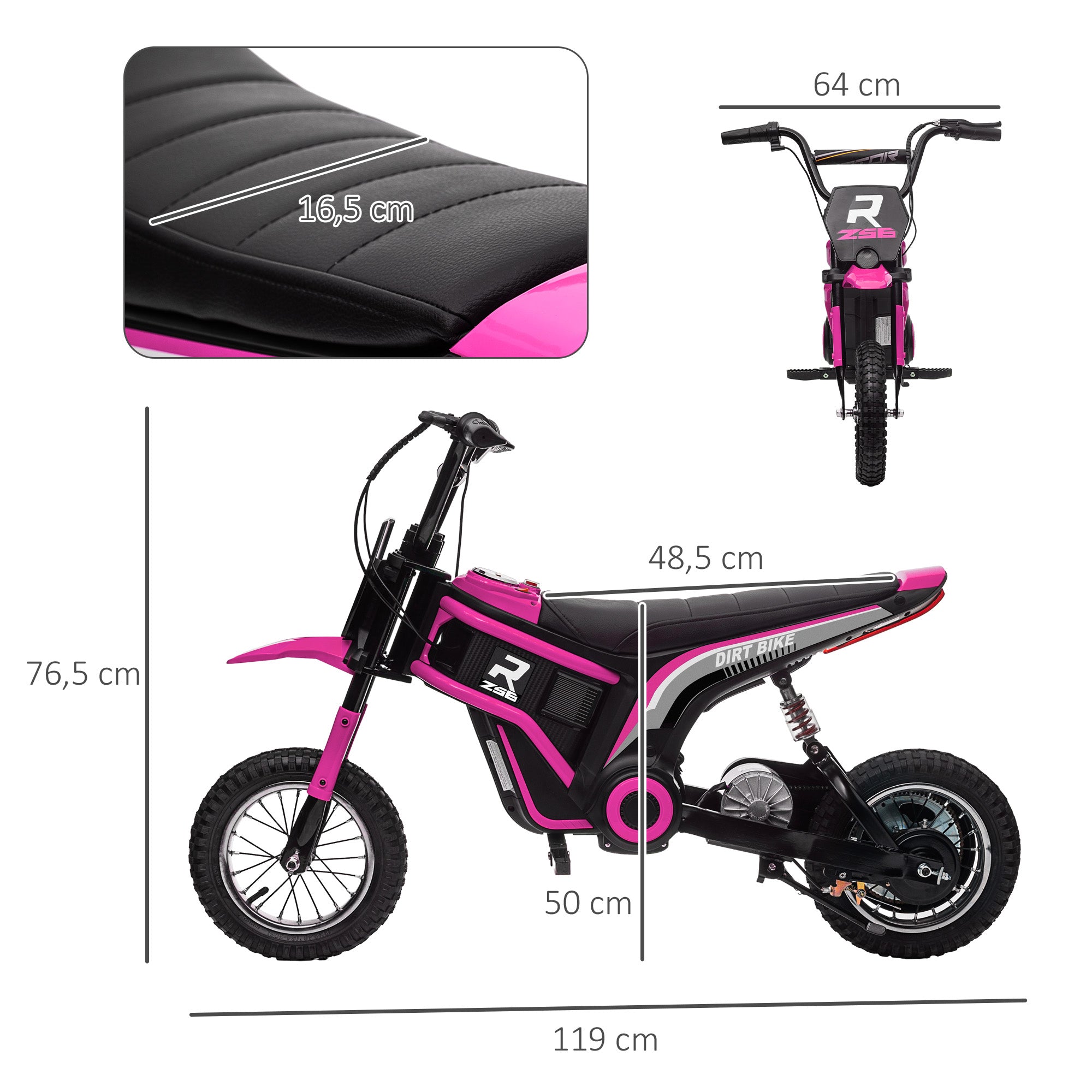 HOMCOM Kinderelektrische Motor, 24V Motorfiets met Claxon en Verlichting, Draaigashefboom, 8-16 km/u, 8-12 Jaar, Roze