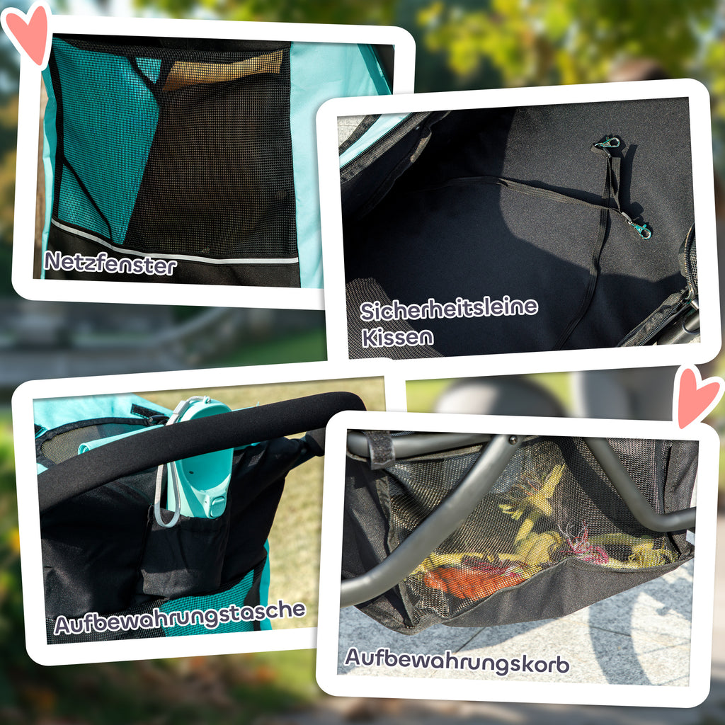 PawHut Hondenbuggy voor Kleine Honden en Katten - Met Opbergmand, Één-Klik Opvouwbaar Ontwerp, Turquoise
