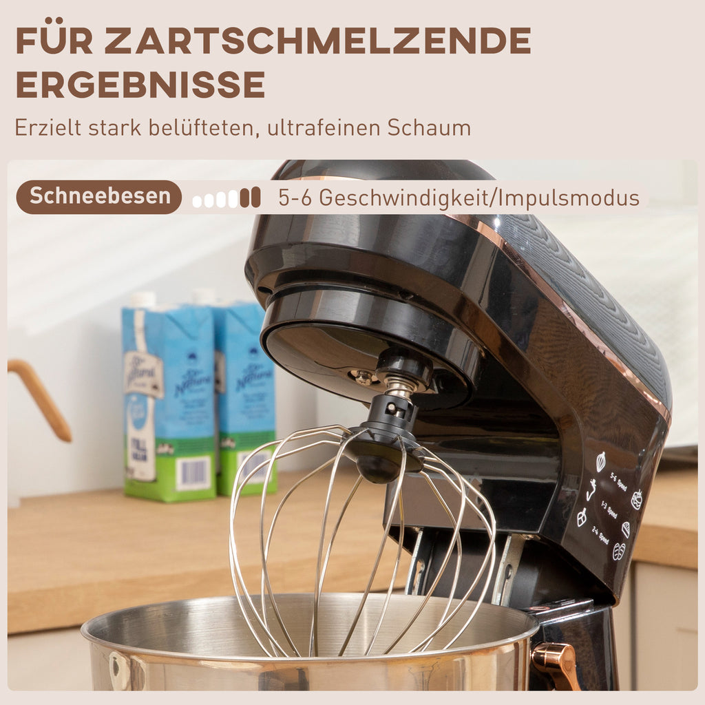 HOMCOM Staande Mixer, Keukenmachine, Mixer, 6 Standen, 5,5L Roestvrijstalen Kom, Zwart