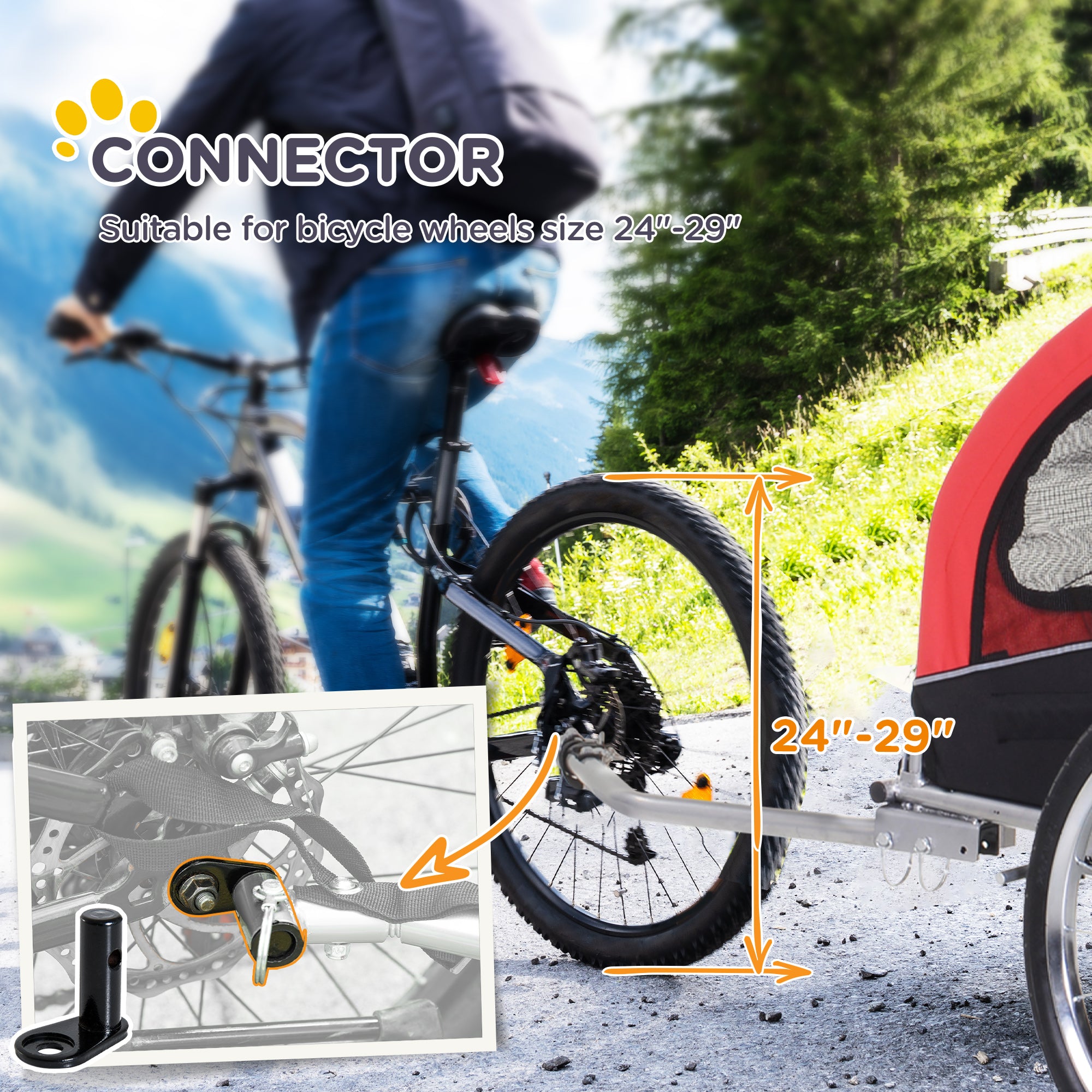PawHut 2 in 1 hondenaanhanger fietskar jogger vlag regenhoes voor honden Rood