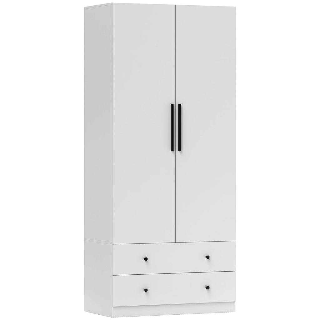 HOMCOM Garderobekast, 2-Deurs, Hangruimte, Kledingstang, 2 Laden, Spaanplaat, Wit