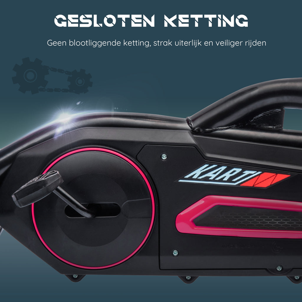 HOMCOM Go-Kart voor Kinderen met Verstelbare Stoel, Trapvoertuig, Trapauto met Handrem, 3-8 Jaar, Outdoor, Roze