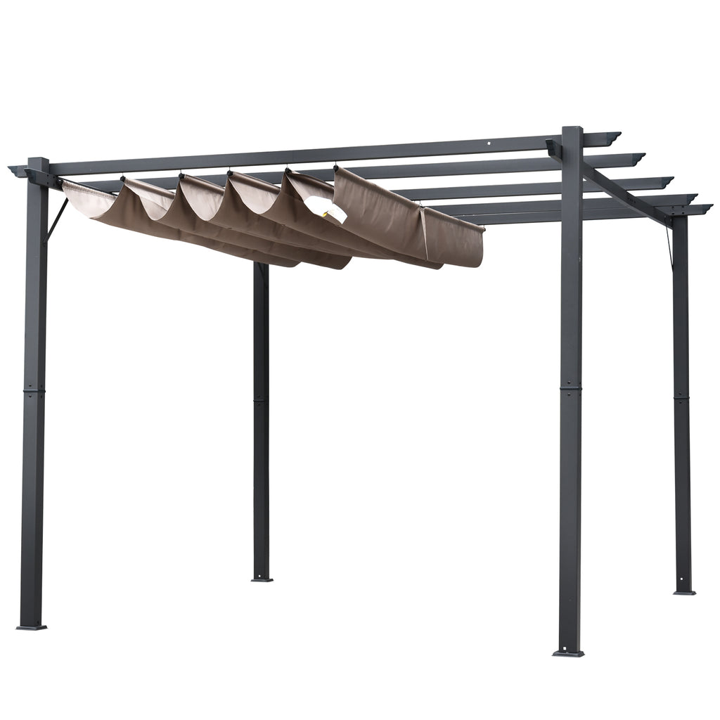 Outsunny Pergola met schuifdak paviljoen terrasoverkapping tuin aluminium 3 x 3 m bruin