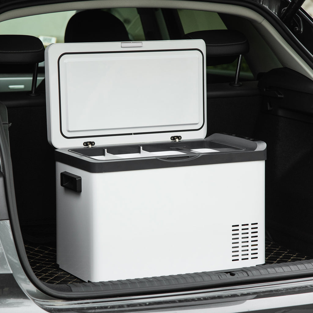 Outsunny Koelbox Auto 30L met Lcd-scherm Compressor Auto Koelkast Elektrische Boot Camper Reizen 12/24V DC en 110-240V AC Wit