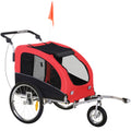 PawHut 2 in 1 hondenaanhanger fietskar jogger vlag regenhoes voor honden Rood