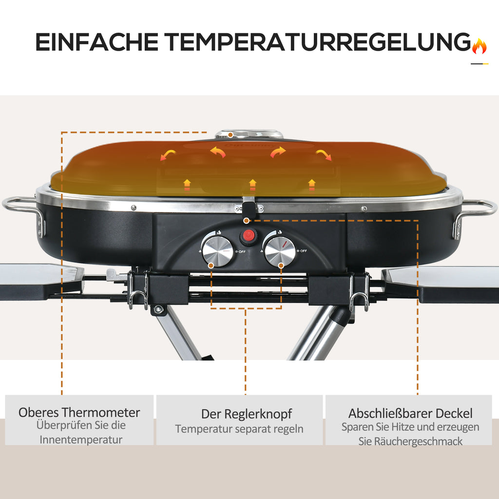 Outsunny Grillkar, inklapbaar, opbergrek, vetopvangbak, roestvrij, aluminium, 100 x 41,6 x 82,5 cm, zwart/zilver