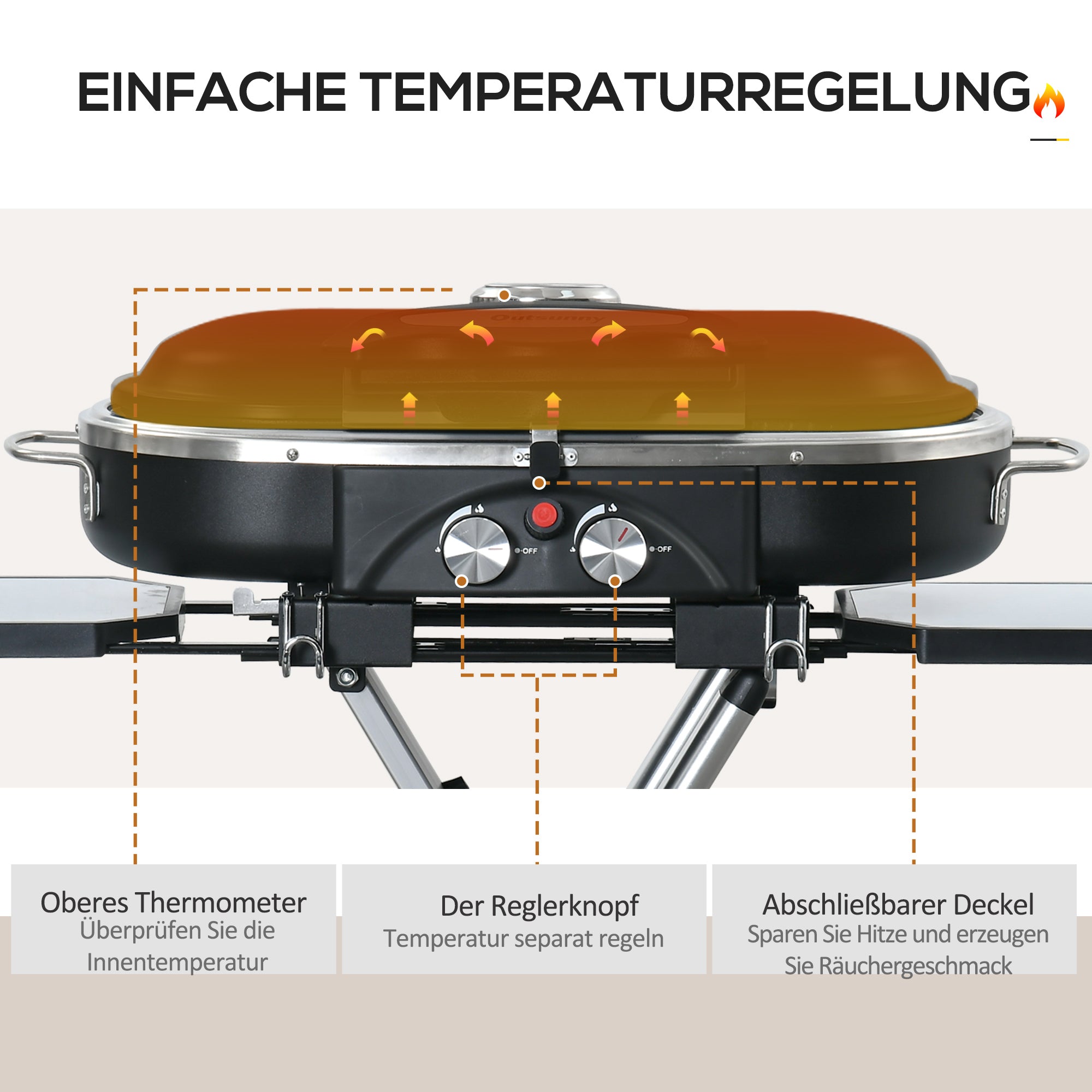 Outsunny Grillkar, inklapbaar, opbergrek, vetopvangbak, roestvrij, aluminium, 100 x 41,6 x 82,5 cm, zwart/zilver
