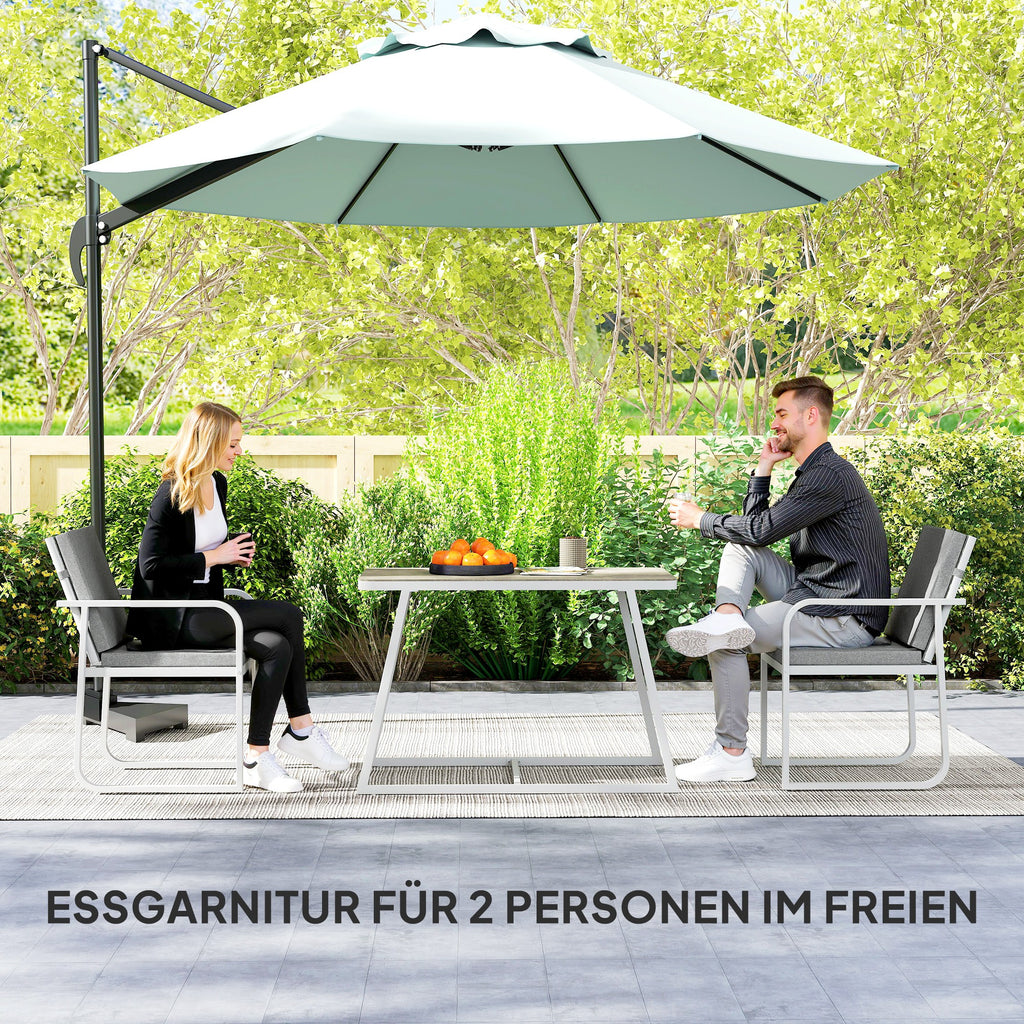 Outsunny 3-delige Eetset voor 2 Personen met Glastafel en Kussens - Lichtgrijs