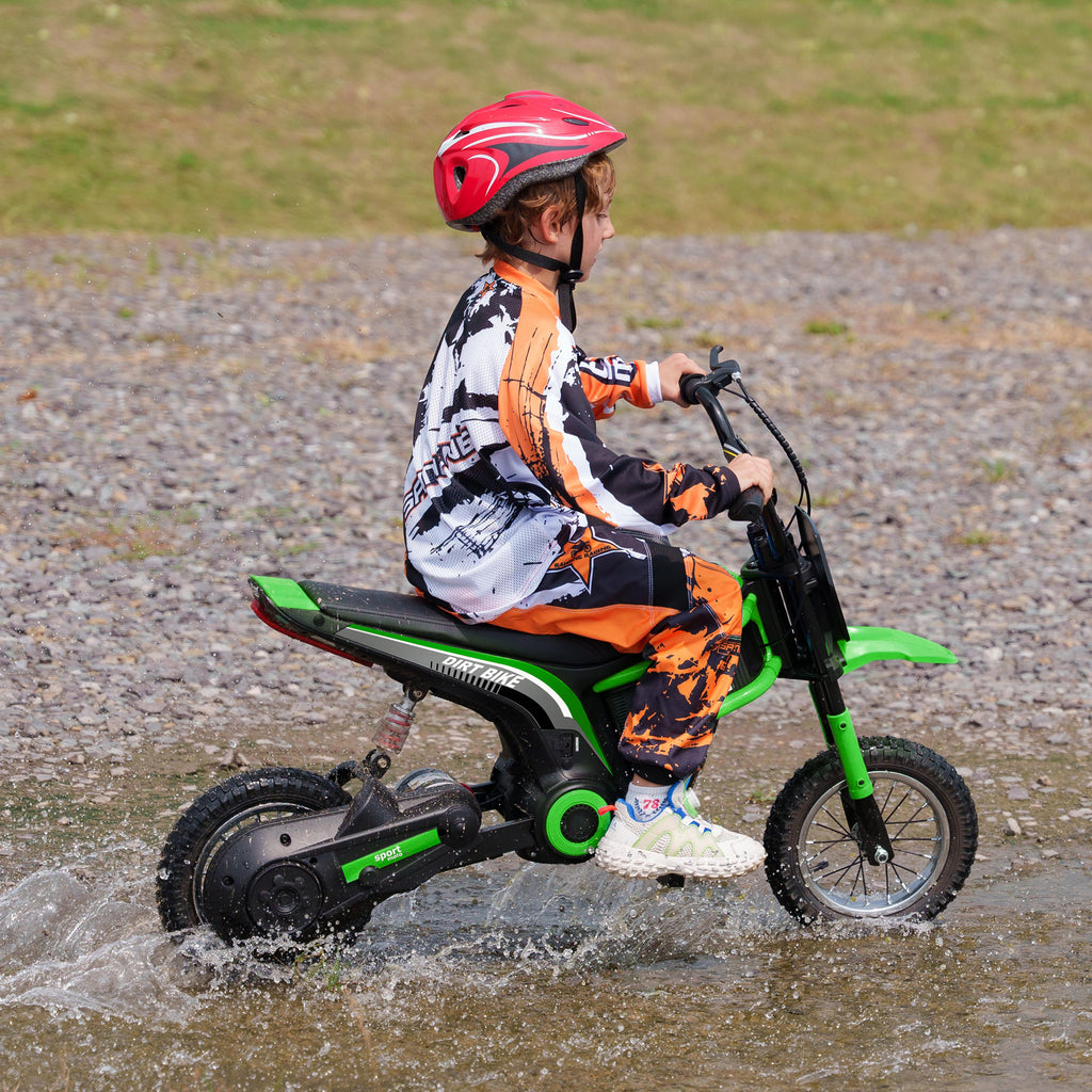 HOMCOM Elektrische Kindermotor, 24V motor, instelbare snelheid, muziek & lichten, Groen