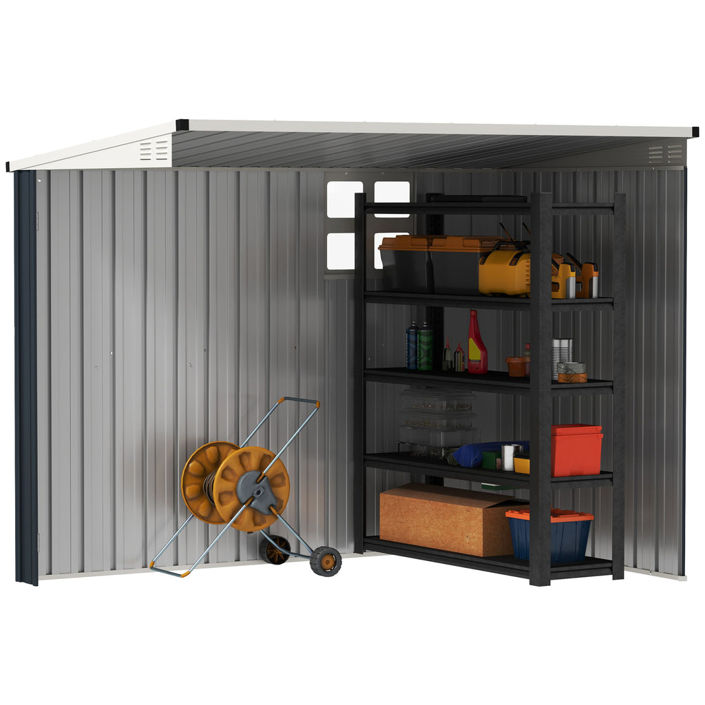 Outsunny Tuinopbergschuur, gereedschapsschuur voor tuingereedschap, venster, ventilatieopeningen, afsluitbaar, staal, donkergrijs