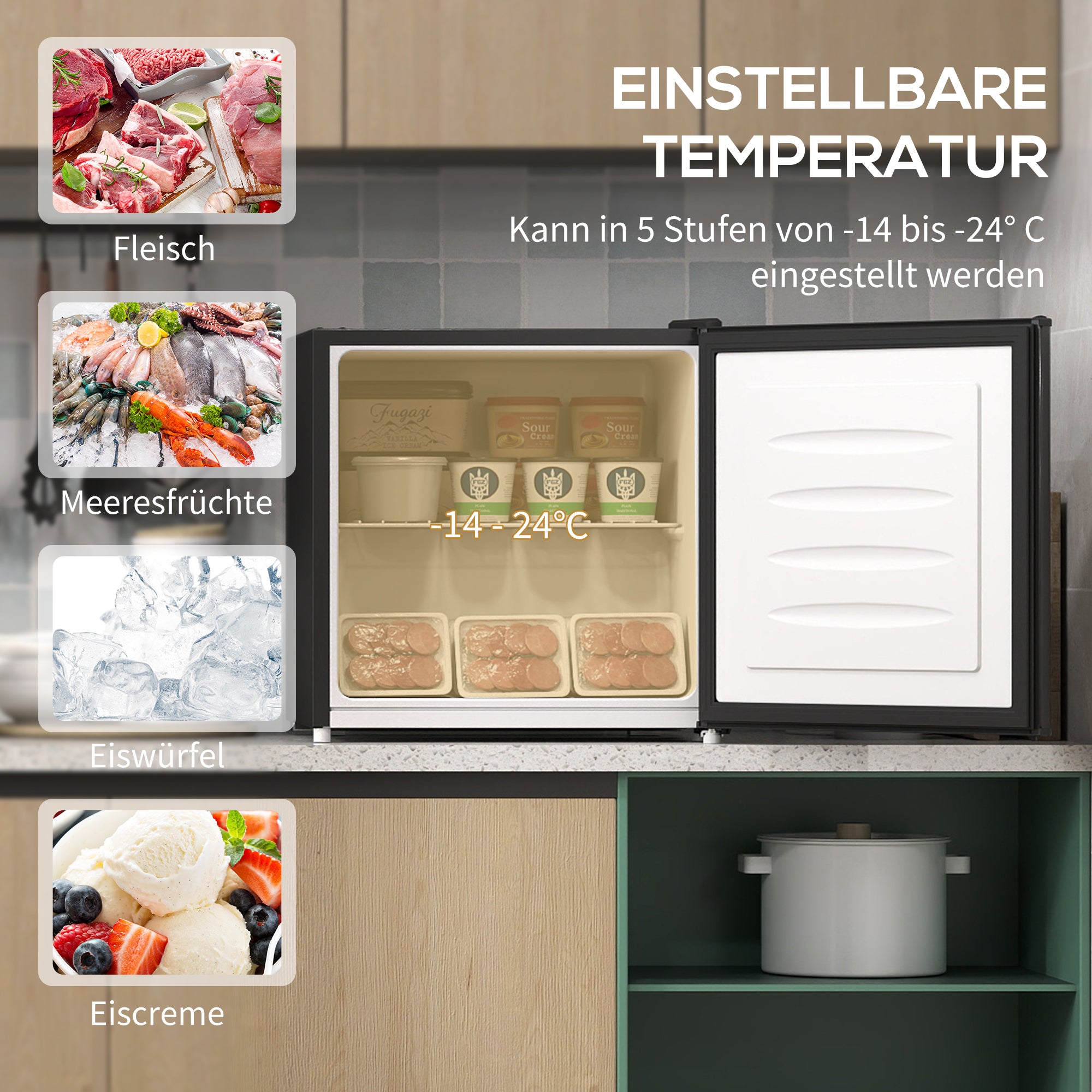 HOMCOM Mini-Vriezer 35 L Vriesbox Elektrisch Vrijstaand 45 W Mini Vriezer 47 x 44,2 x 48,8 cm Zwart