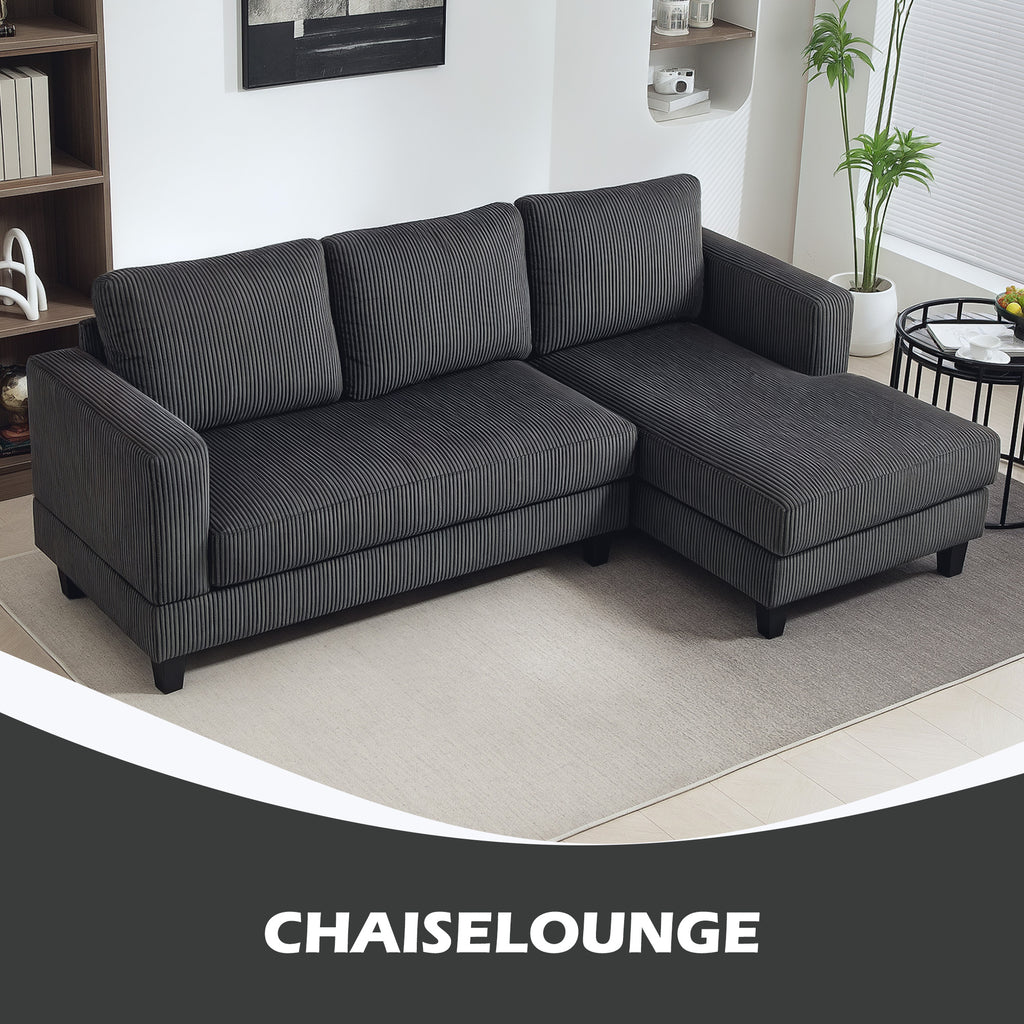 HOMCOM Hoekbank, L-vormige 3-zitsbank met Chaise Longue, Houtconstructie, 8 Poten, Corduroy Stof, Schuimstofbekleding, Grijs