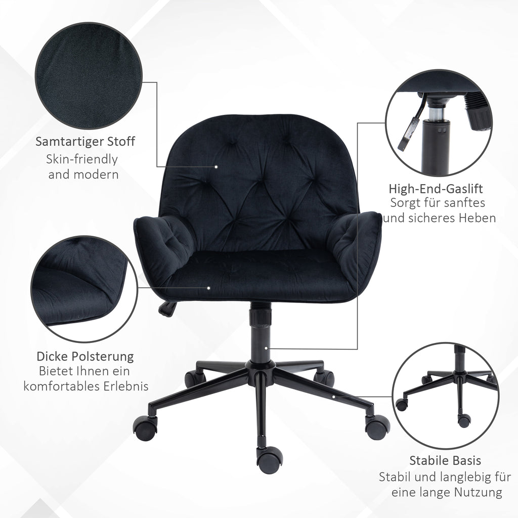 Vinsetto bureaustoel draaistoel bureaustoel in hoogte verstelbare directiestoel stoel bureaustoel fauteuil kantoor fluweelzacht polyester zwart 60 x 61 x 81-91 cm