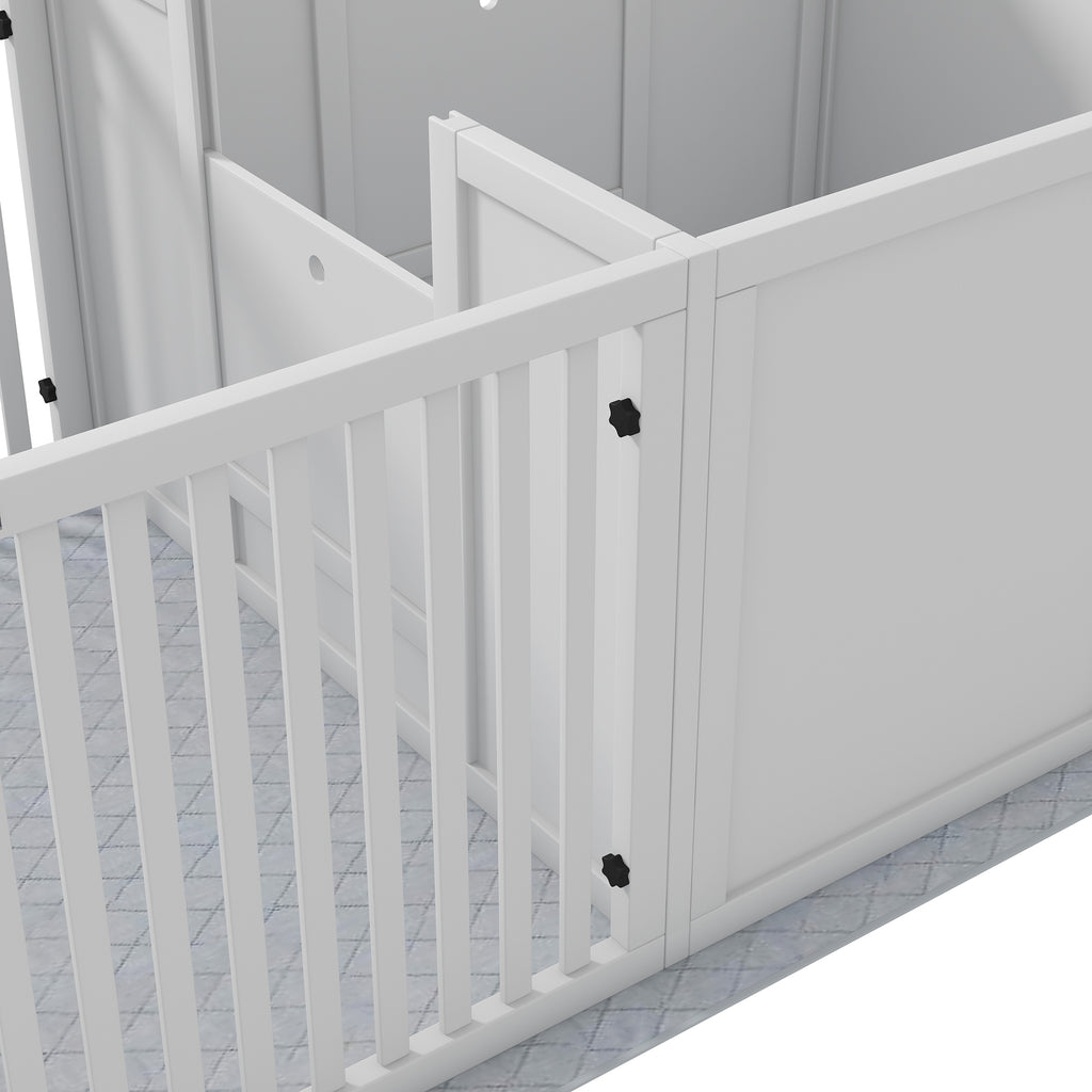 PawHut Werpbox voor Puppy's, met Ondermat, eenvoudig te reinigen, Hout, 166x80x50 cm, Wit