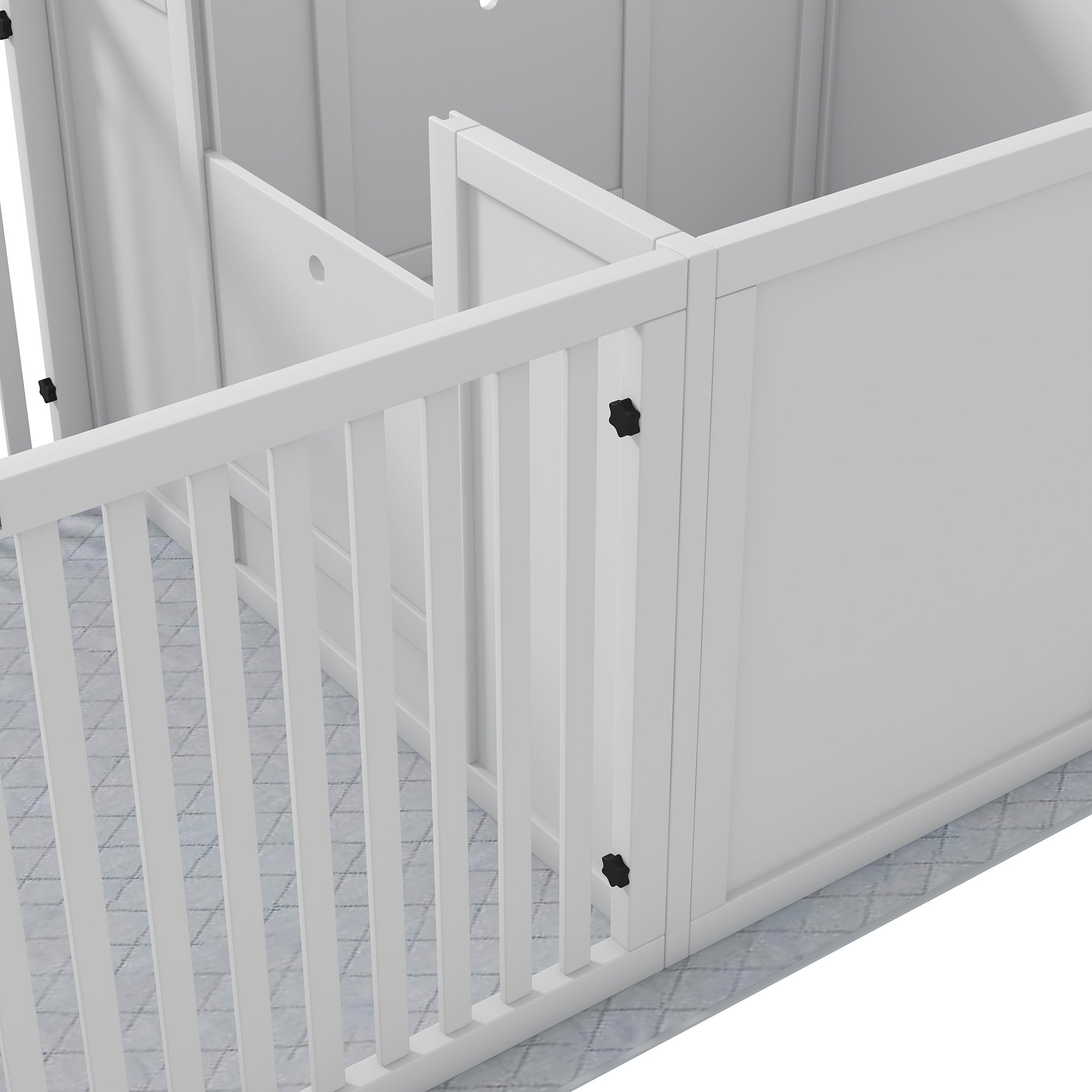 PawHut Werpbox voor Puppy's, met Ondermat, eenvoudig te reinigen, Hout, 166x80x50 cm, Wit