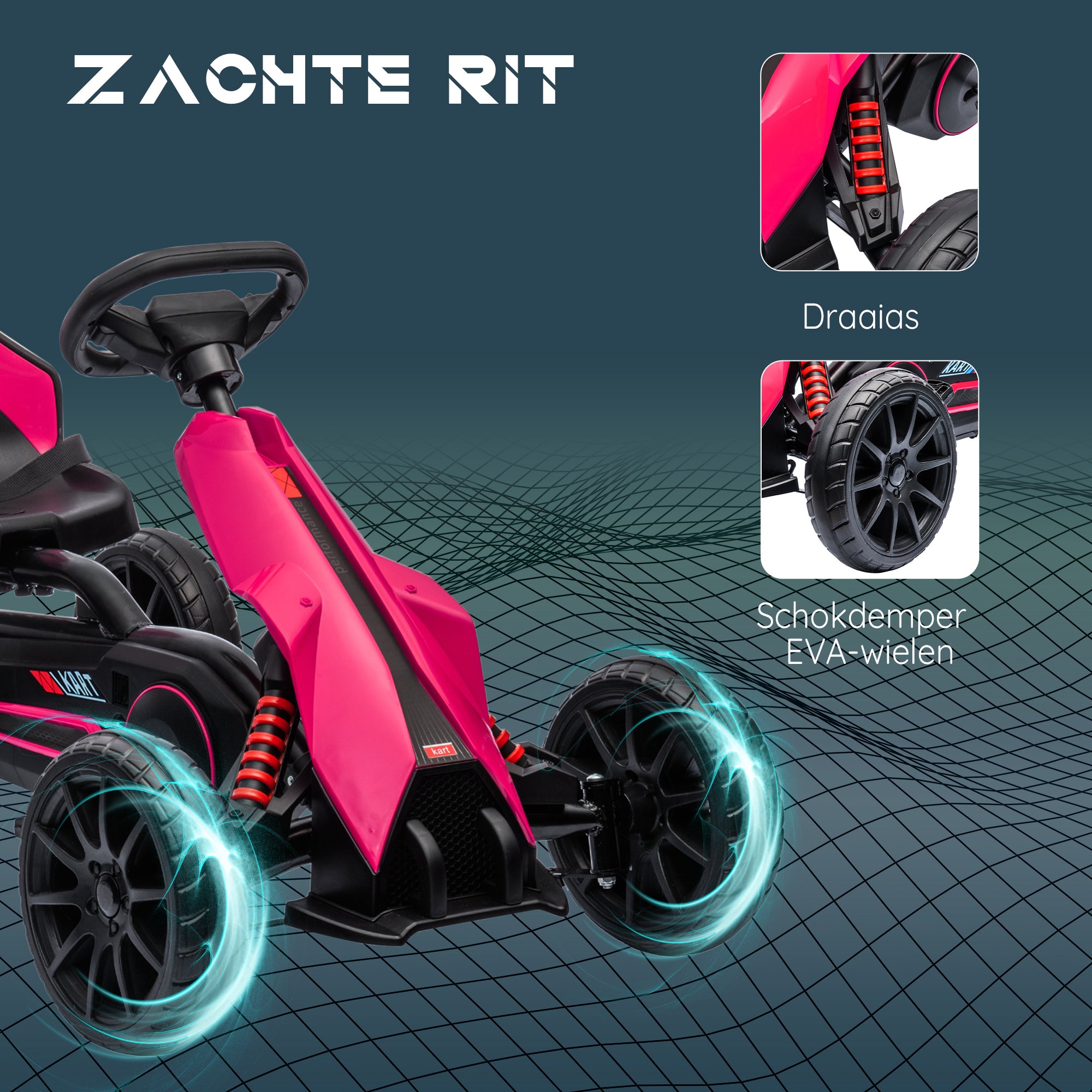 HOMCOM Go-Kart voor Kinderen met Verstelbare Stoel, Trapvoertuig, Trapauto met Handrem, 3-8 Jaar, Outdoor, Roze