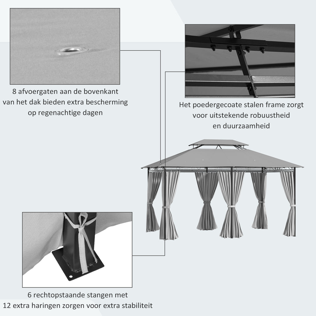Outsunny paviljoen partytent voor in de tuin partytent tuintent feesttent dubbel dak 3 x 4 m donkergrijs