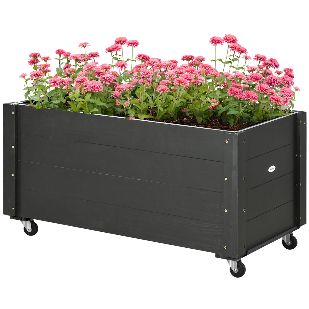 Outsunny verhoogd bed, bloembak met wielen, plantenbak voor tuin, massief hout