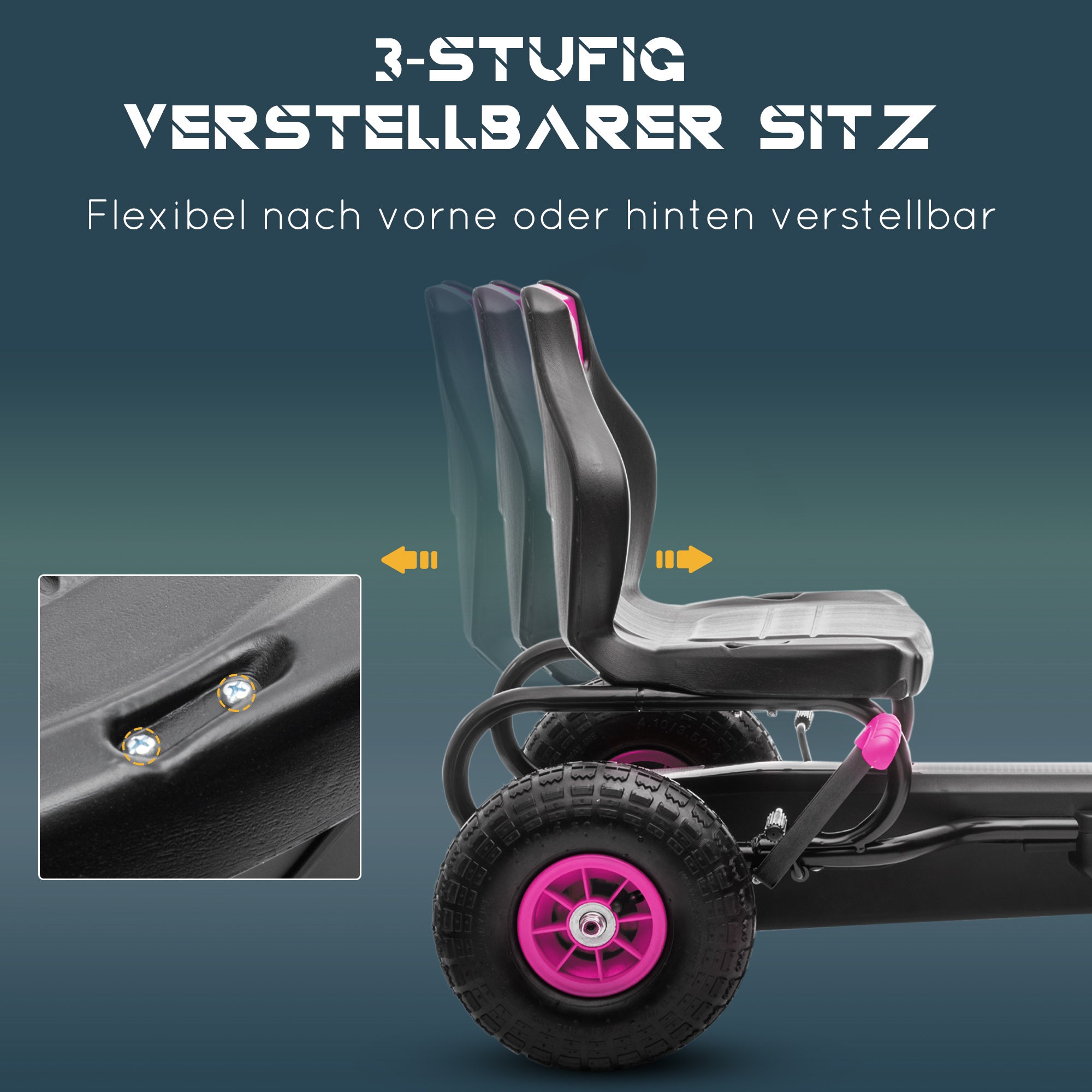 HOMCOM Kinder-Skelter, met Pedalen, Verstelbare Stoel, Geschikt voor Binnen en Buiten, vanaf 5 Jaar, Roze, 121 x 58 x 61 cm