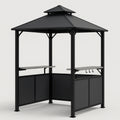 Sort metal udendrs grillpavillon til terrasse eller have, 240 cm x 150 cm x 260 cm