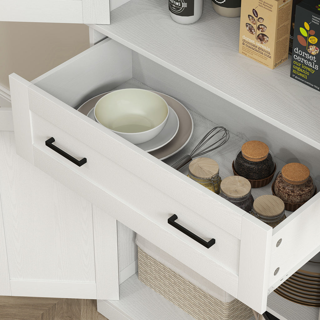 HOMCOM Keukenkast, Buffet, Acrylfront, Lades, 76 x 40 x 182,5 cm, Crèmewit