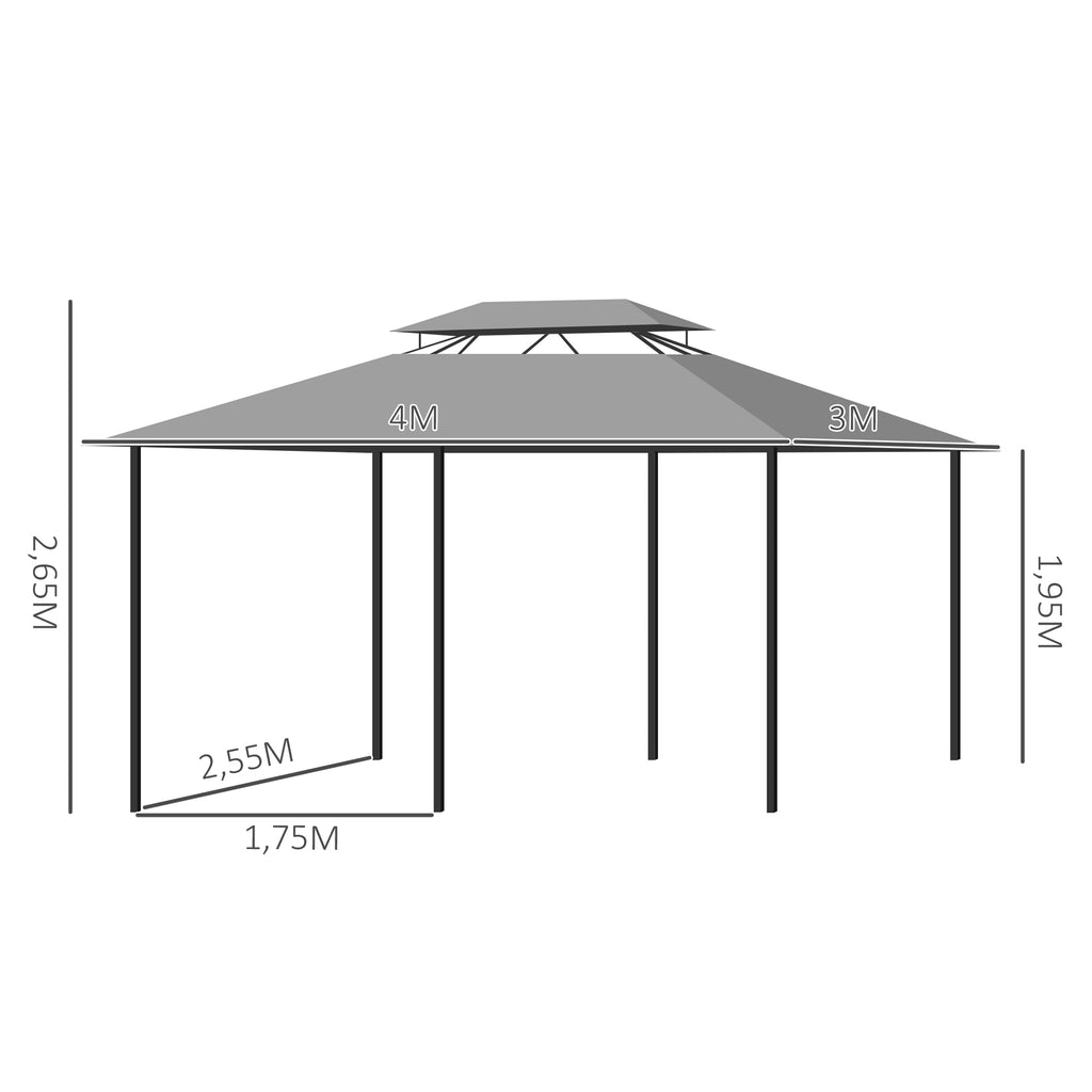 Outsunny paviljoen partytent voor in de tuin partytent tuintent feesttent dubbel dak 3 x 4 m donkergrijs