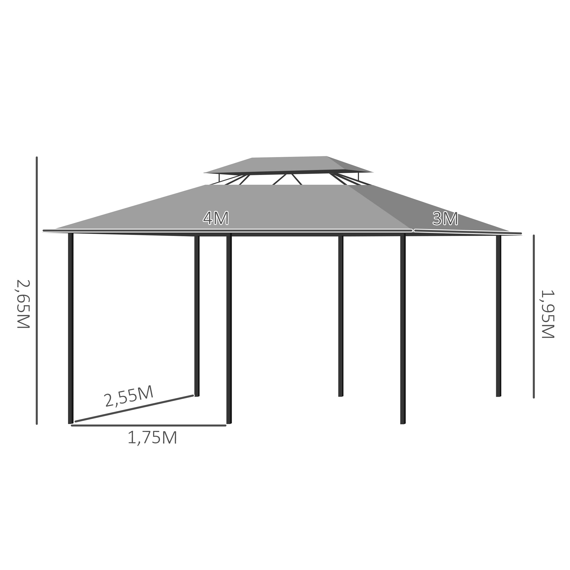 Outsunny paviljoen partytent voor in de tuin partytent tuintent feesttent dubbel dak 3 x 4 m donkergrijs