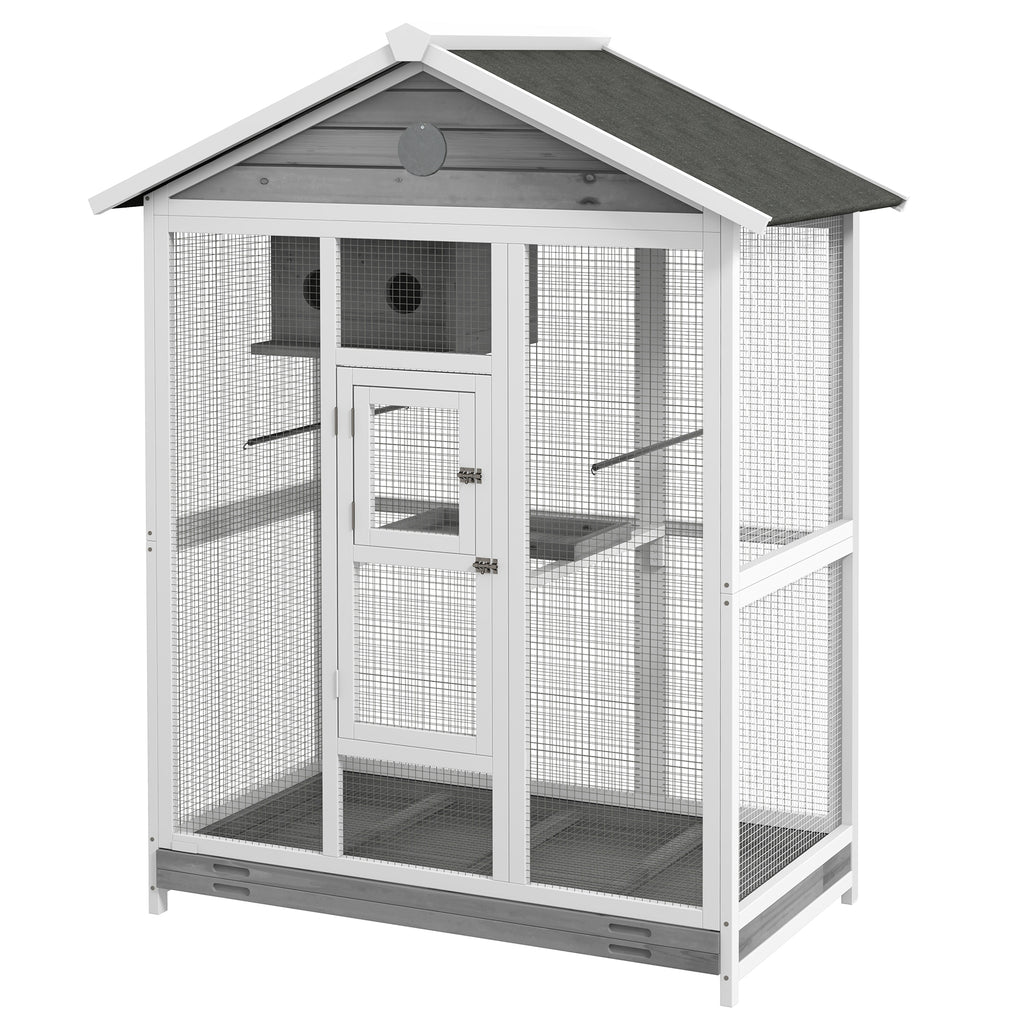 PawHut Houten vogelkooi met 4 zitstokken, asfaltdak, waterdicht, 112 x 68 x 154 cm