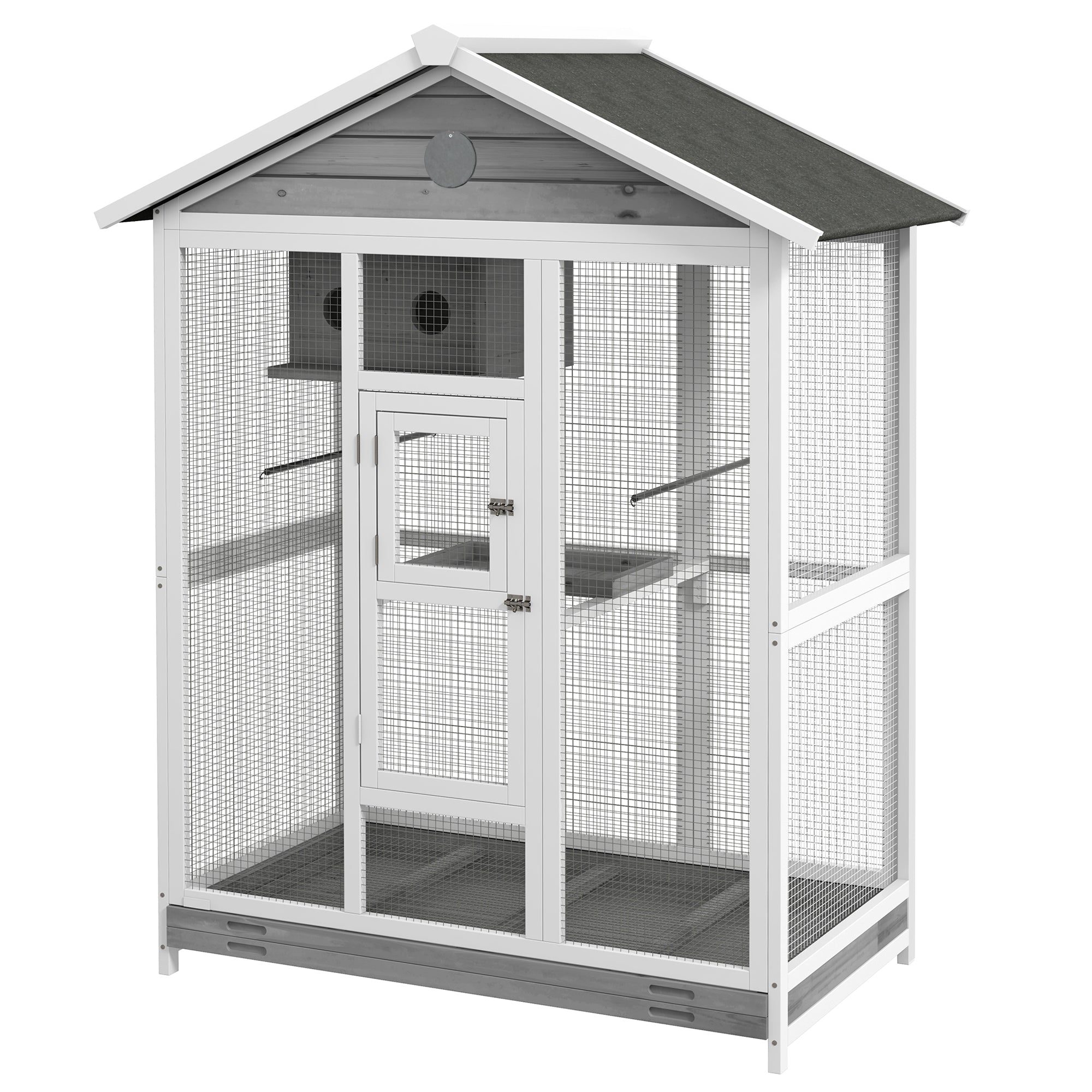 PawHut Houten vogelkooi met 4 zitstokken, asfaltdak, waterdicht, 112 x 68 x 154 cm