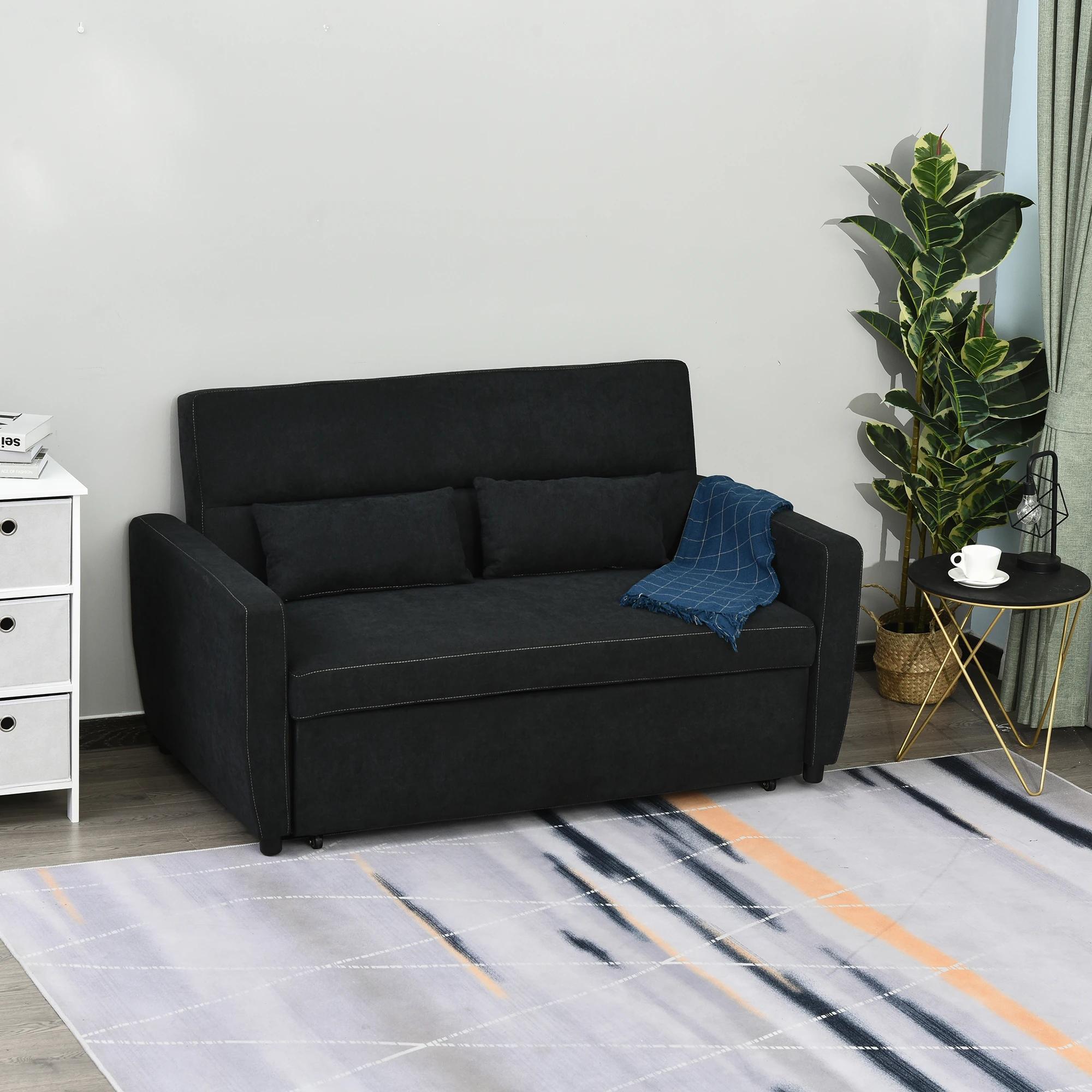 HOMCOM slaapbank, opklapbare bank, 2-zits stoffen bank, slaapbank, bank met slaapfunctie, bankstel, verstelbare hoek 148 x 82 x 89 cm