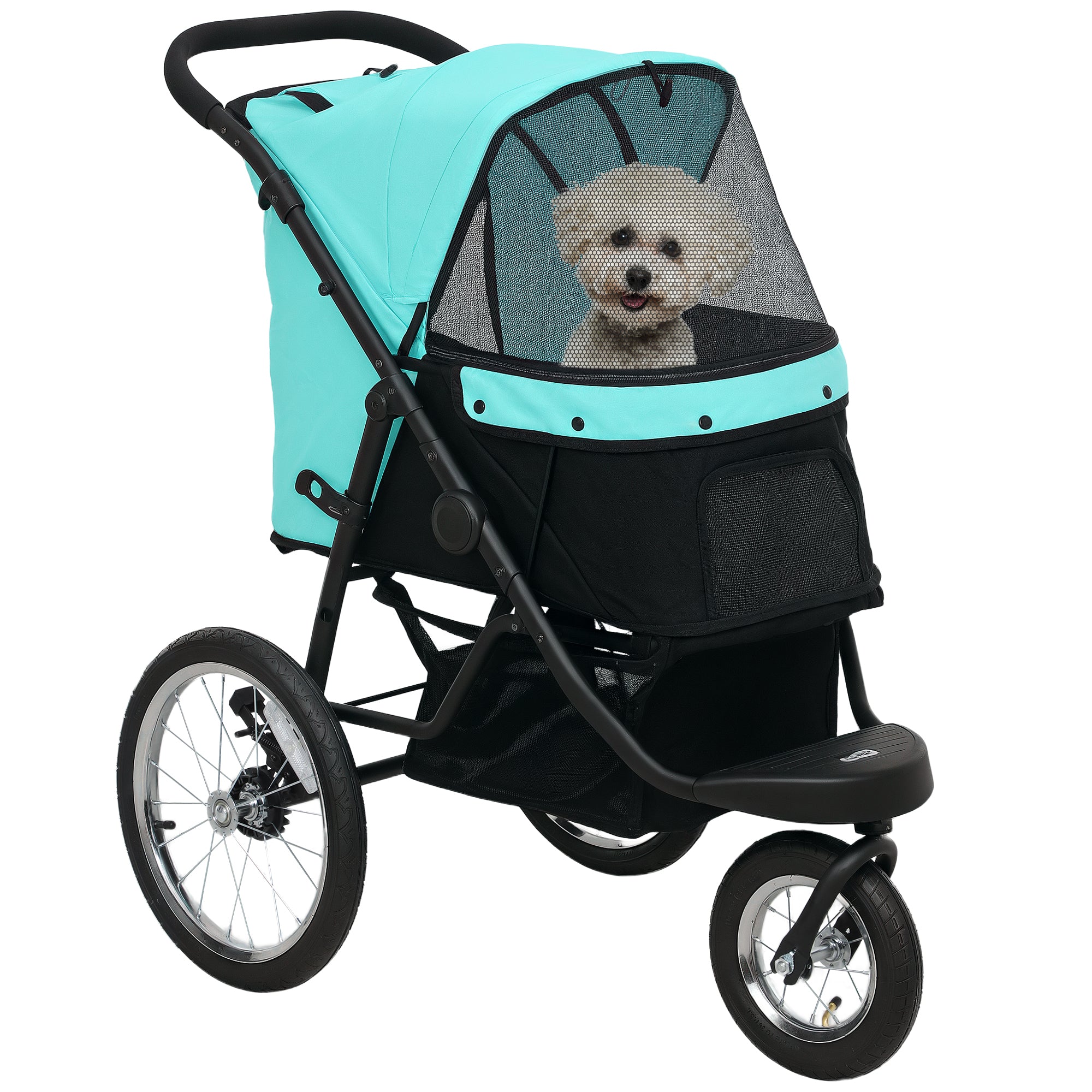 PawHut Hondenbuggy voor Kleine Honden en Katten - Met Opbergmand, Één-Klik Opvouwbaar Ontwerp, Turquoise
