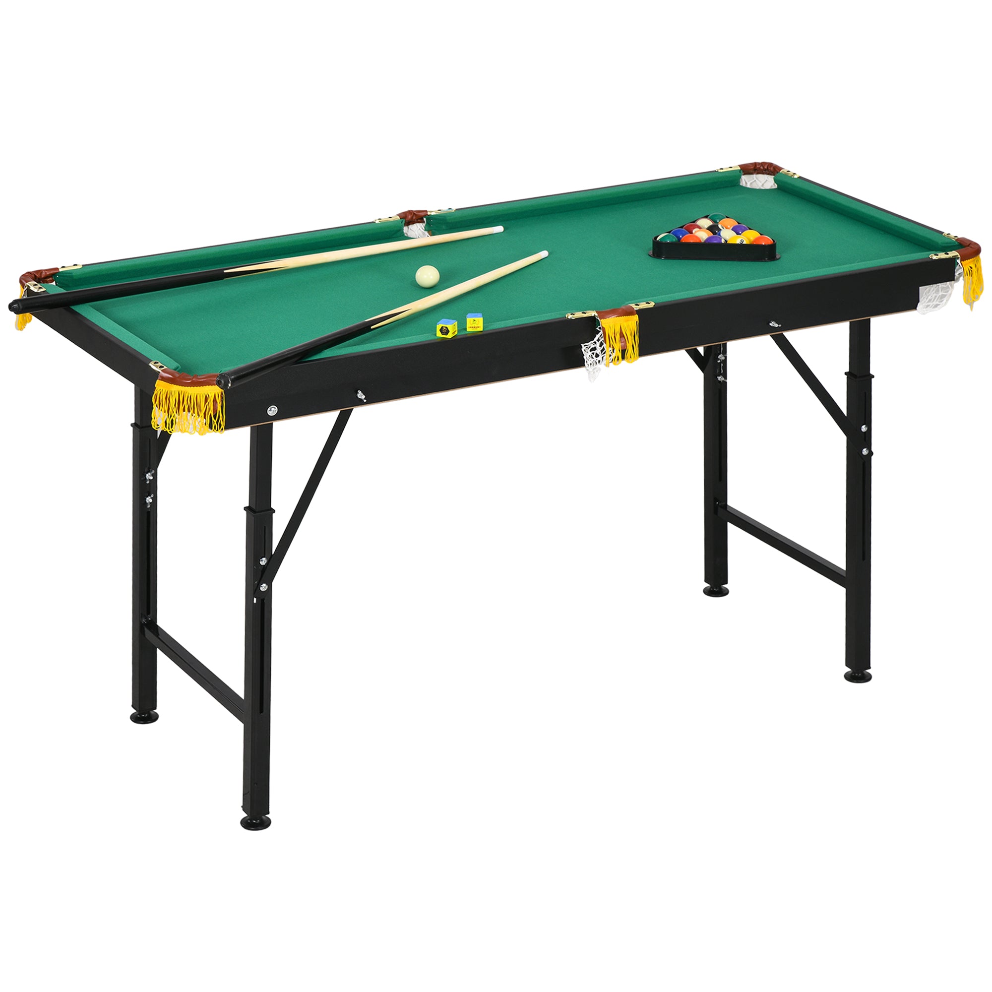 SPORTNOW Biljarttafel, inklapbaar, verstelbare hoogte, incl. driehoek/2 keus/16 ballen, Groen