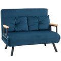 HOMCOM Slaapbank 2-zitsbank Fluweelbank, Slaapfunctie, incl. 2 Kussens, Fluweel Optiek, Natuur + Blauw