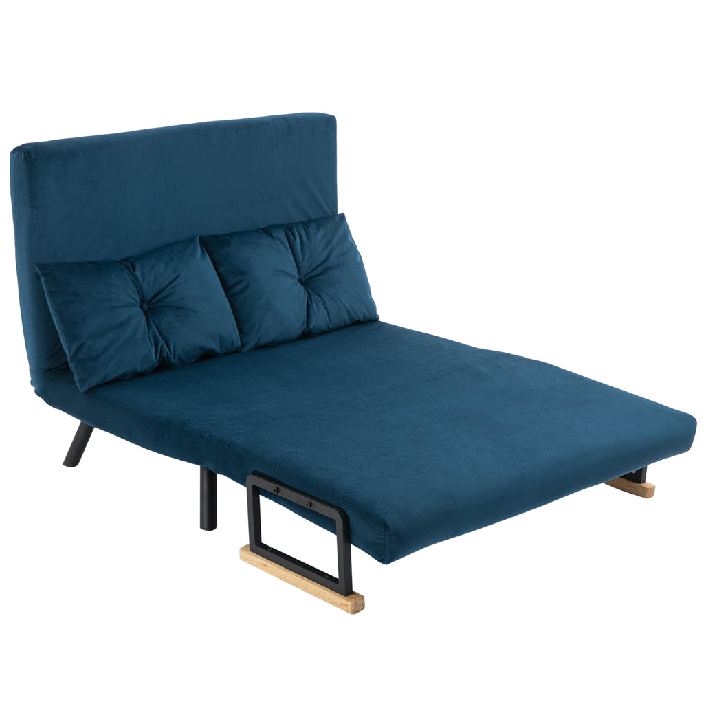 HOMCOM Slaapbank 2-zitsbank Fluweelbank, Slaapfunctie, incl. 2 Kussens, Fluweel Optiek, Natuur + Blauw