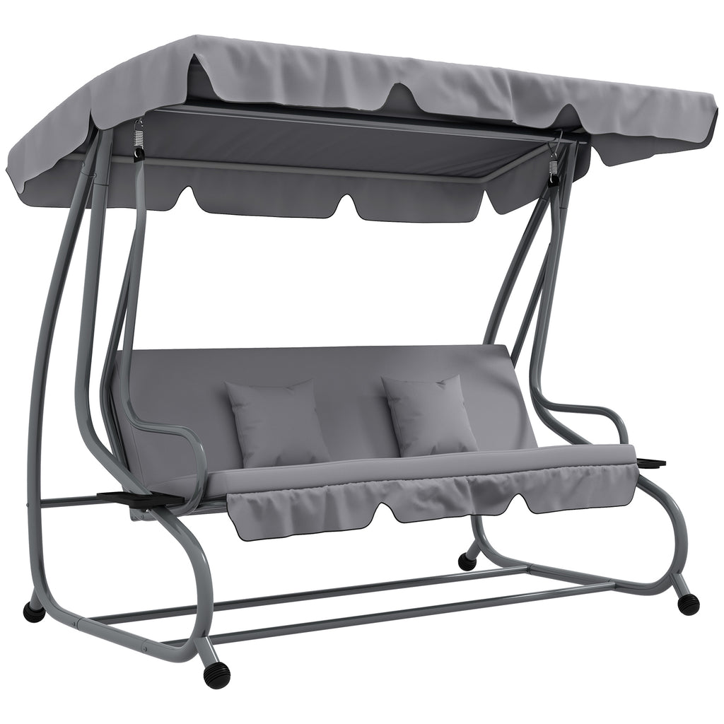 Outsunny 2-in-1 Hollywoodschommel met Ligfunctie, Verstelbaar Dak, tot 340 kg, Staal, 200x120x164 cm, Grijs