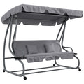 Outsunny 2-in-1 Hollywoodschommel met Ligfunctie, Verstelbaar Dak, tot 340 kg, Staal, 200x120x164 cm, Grijs