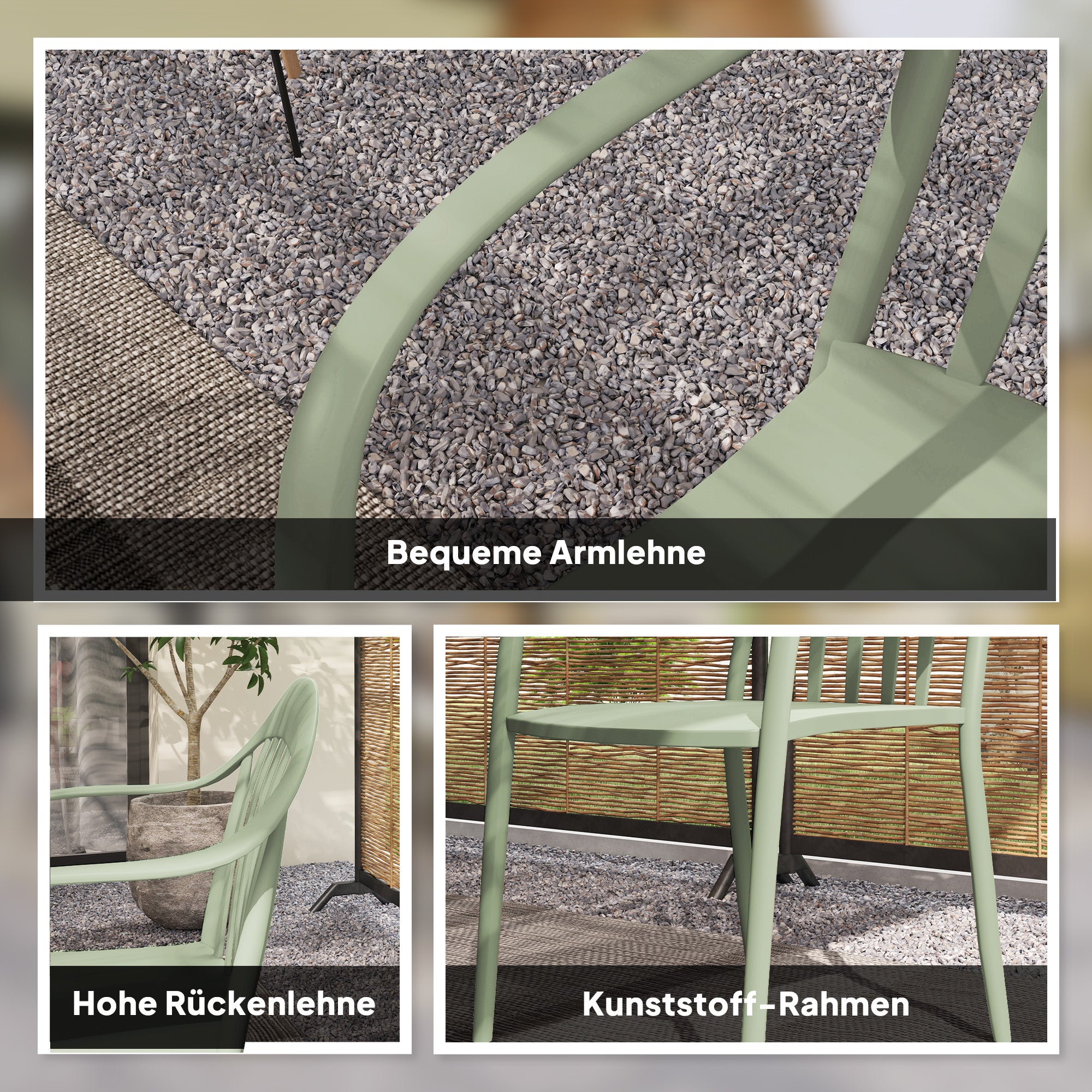 Outsunny 4-delige Set Tuinstoelen Weerbestendig met Armleuning en Rugleuning tot 120 kg Belastbaar
