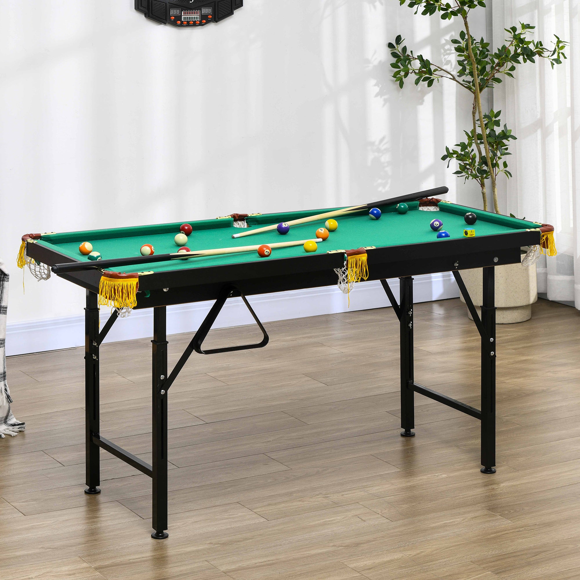 SPORTNOW Biljarttafel, inklapbaar, verstelbare hoogte, incl. driehoek/2 keus/16 ballen, Groen